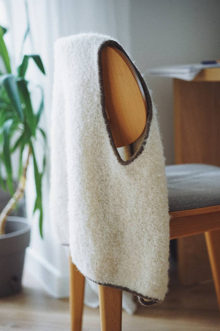 handknitted vest with boucle yarn